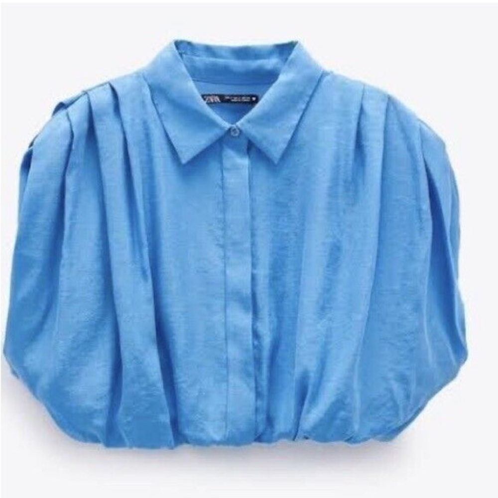 Zara Blue Puff Sleeve Blouse